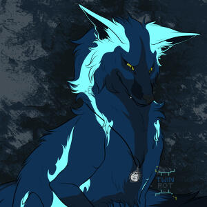 A cropped version of a digital art piece we created of a chaotic blue Fox DM.